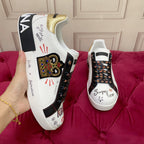 White & Black Leather Casual Sneakers #8707 | Men's Streetwear