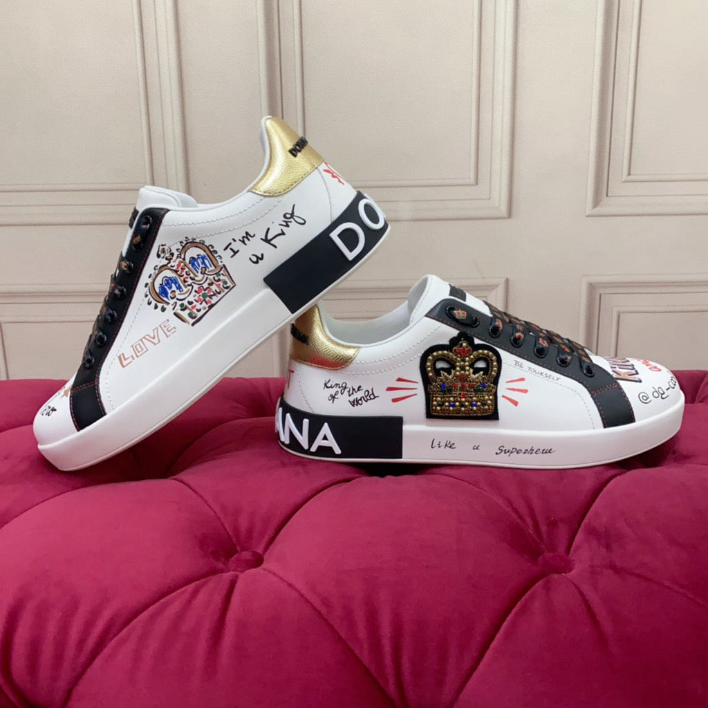 White & Black Leather Casual Sneakers #8707 | Men's Streetwear