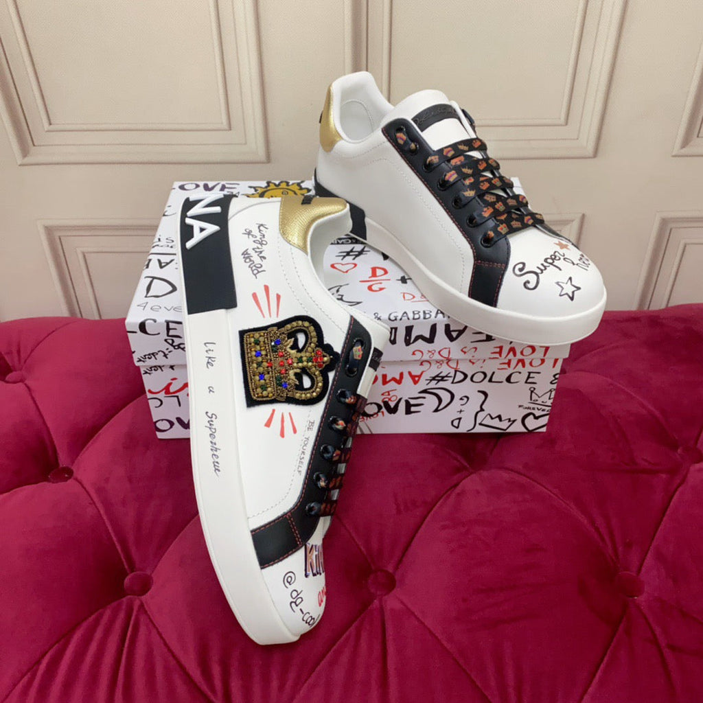 White & Black Leather Casual Sneakers #8707 | Men's Streetwear