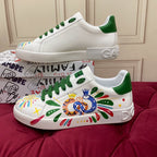 2026 Premium Leather Casual Sneakers - Designer Unisex Shoes in White & White/Green