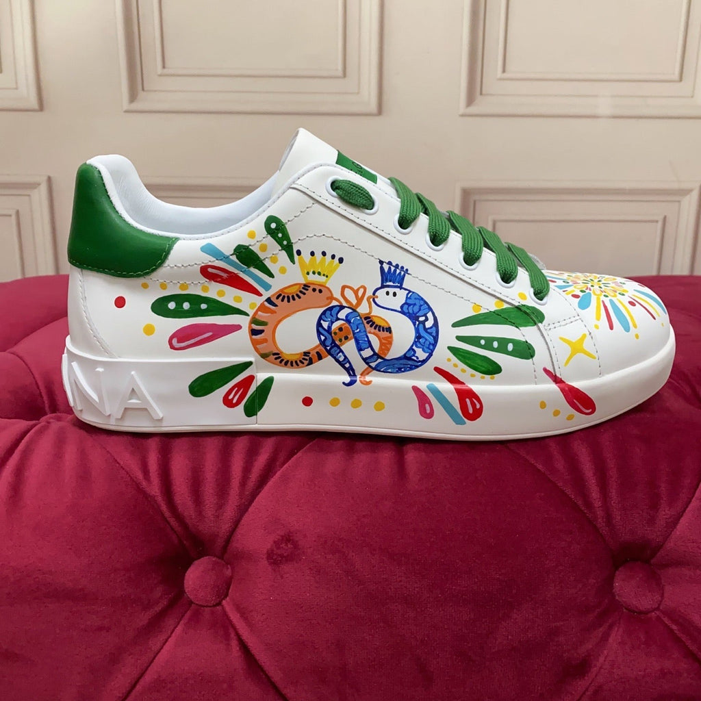 2026 Premium Leather Casual Sneakers - Designer Unisex Shoes in White & White/Green