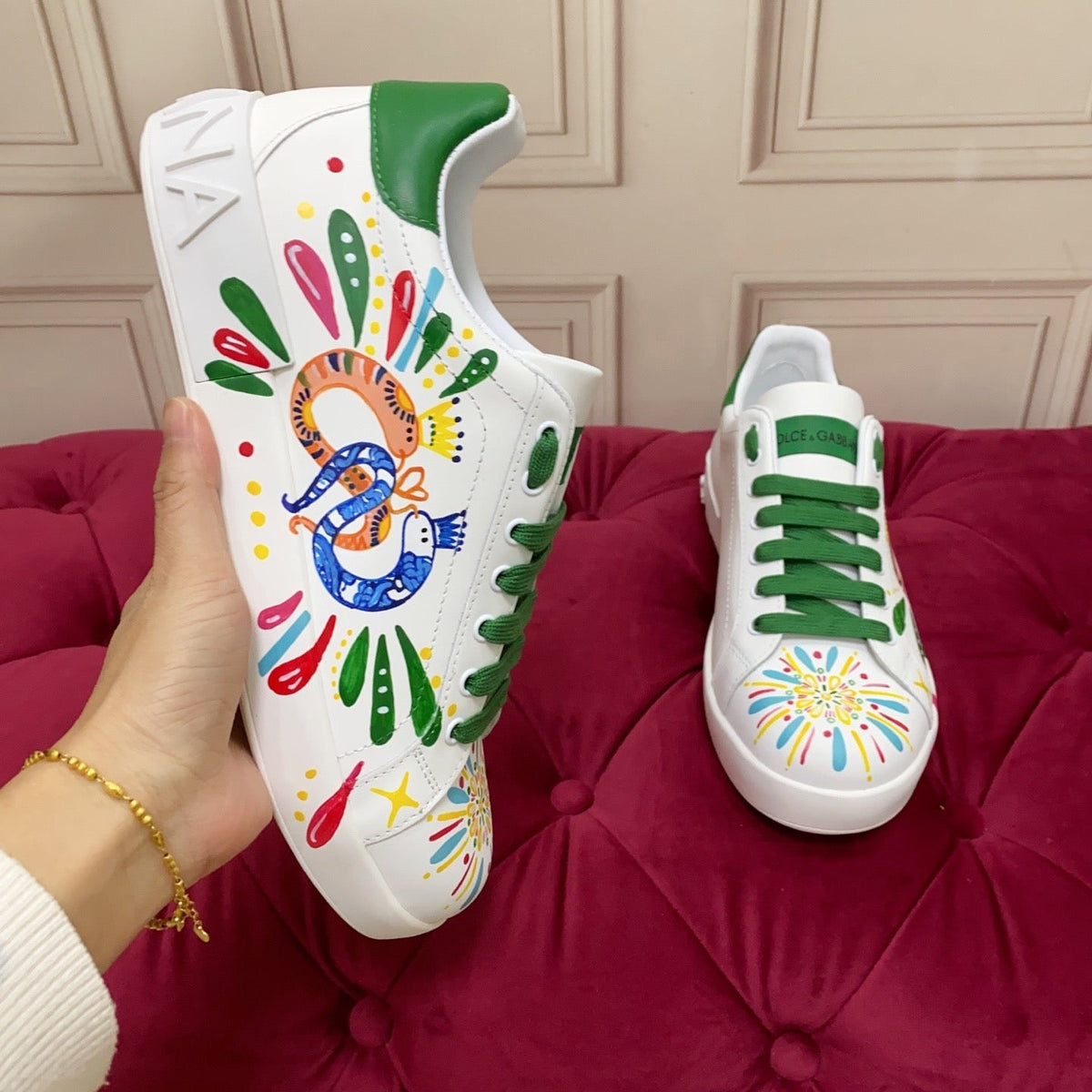 2026 Premium Leather Casual Sneakers - Designer Unisex Shoes in White & White/Green