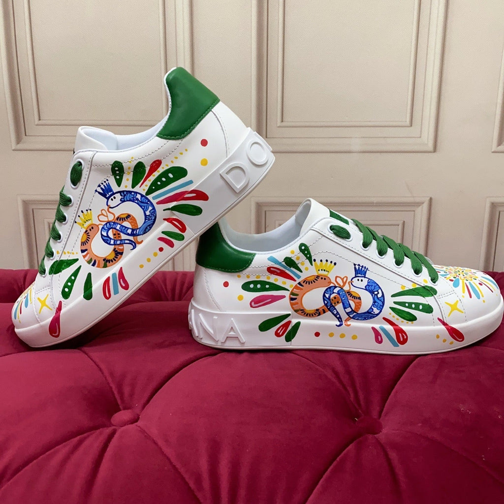2026 Premium Leather Casual Sneakers - Designer Unisex Shoes in White & White/Green