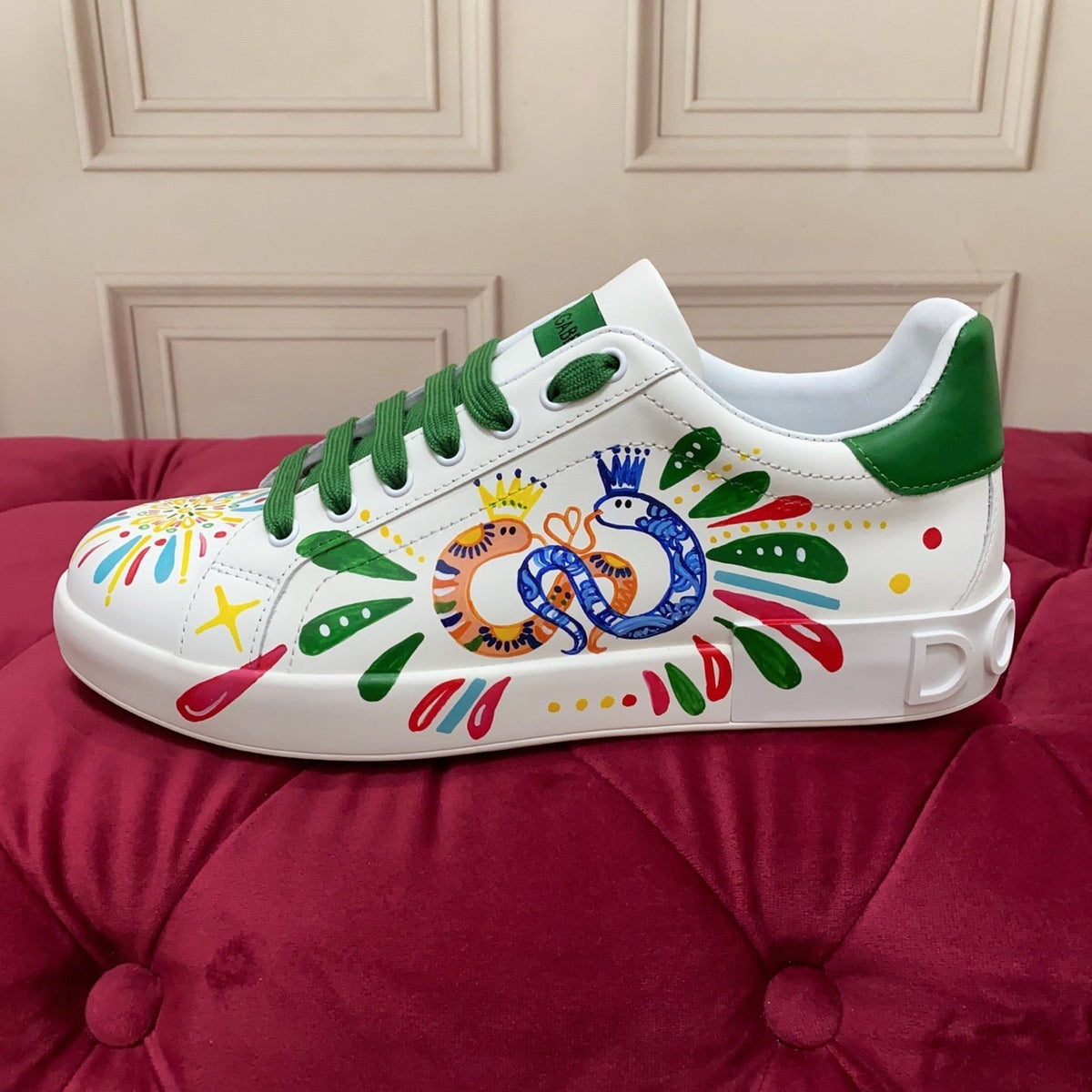 2026 Premium Leather Casual Sneakers - Designer Unisex Shoes in White & White/Green