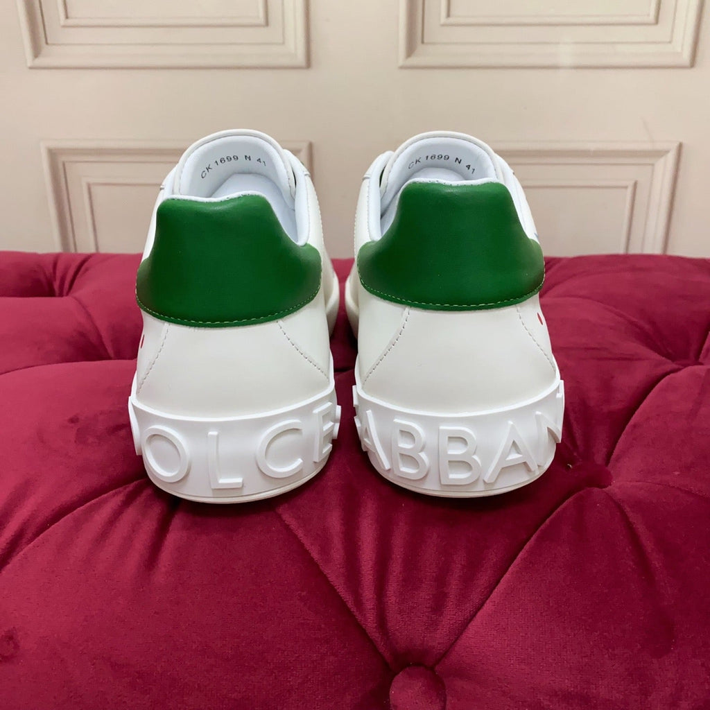 2026 Premium Leather Casual Sneakers - Designer Unisex Shoes in White & White/Green