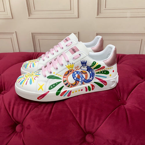 2026 Premium Leather Casual Sneakers - Designer Unisex Shoes in White & White/Green