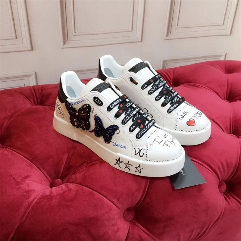 D*G White Leather Casual Sneakers #7 | Men's Streetwear