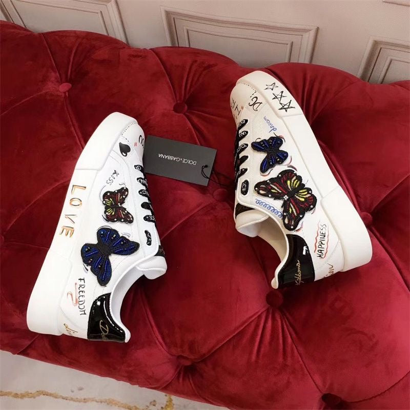 D*G White Leather Casual Sneakers #7 | Men's Streetwear