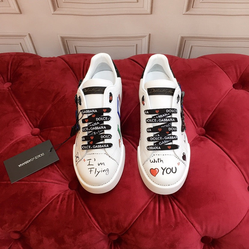 D*G White Leather Casual Sneakers #7 | Men's Streetwear