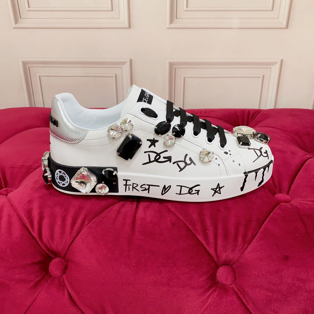 D*G White Leather Casual Sneakers #7 | Men's Streetwear