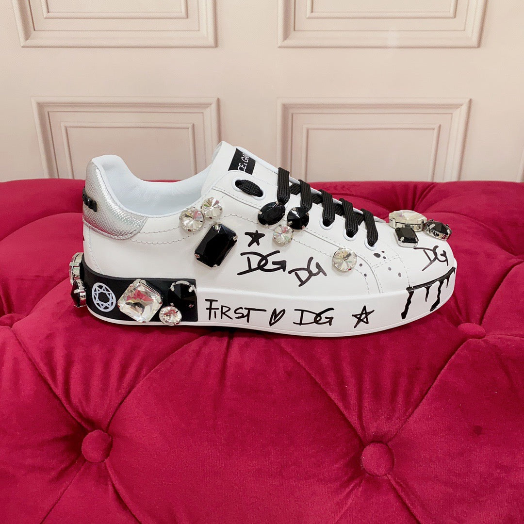 D*G White Leather Casual Sneakers #7 | Men's Streetwear