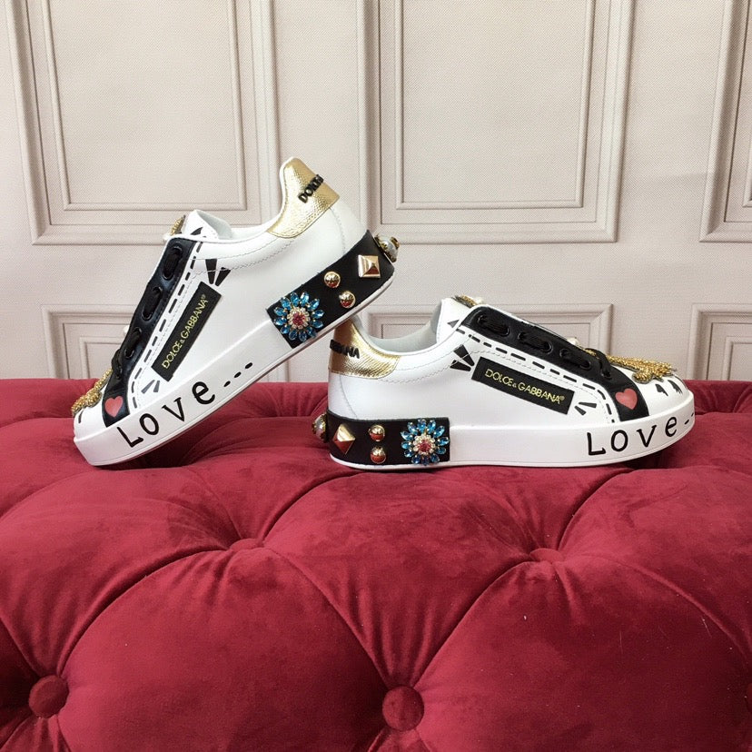 D*G White Leather Casual Sneakers #8 | Men's Streetwear