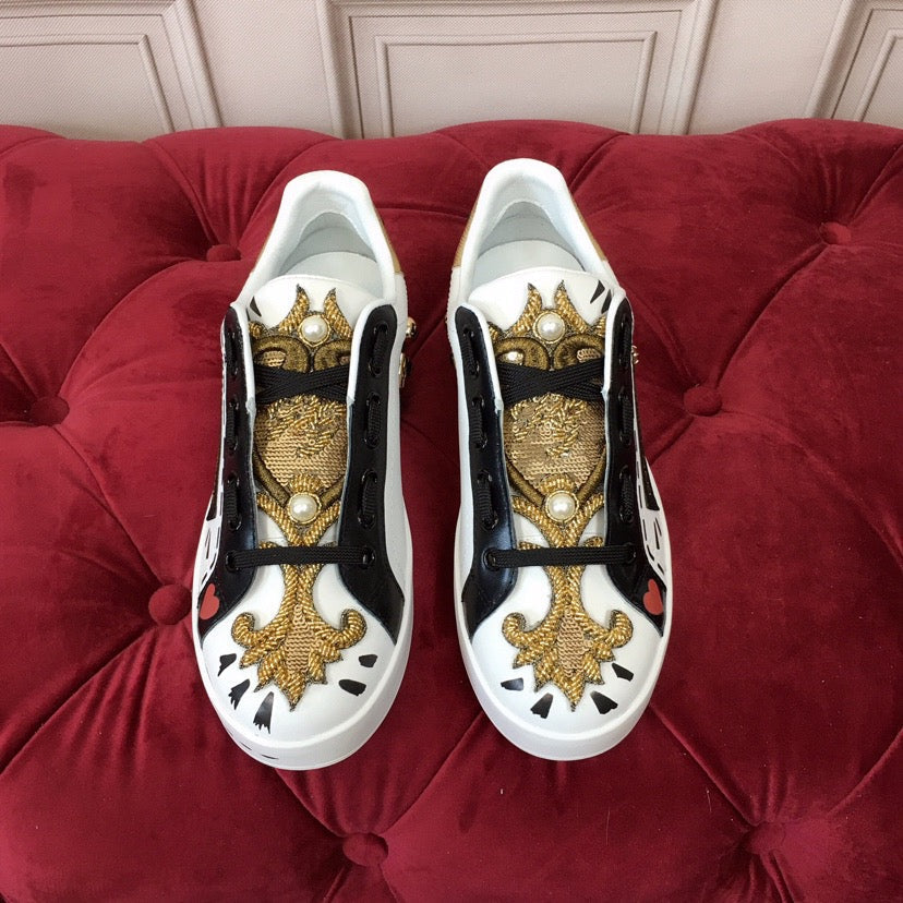 D*G White Leather Casual Sneakers #8 | Men's Streetwear