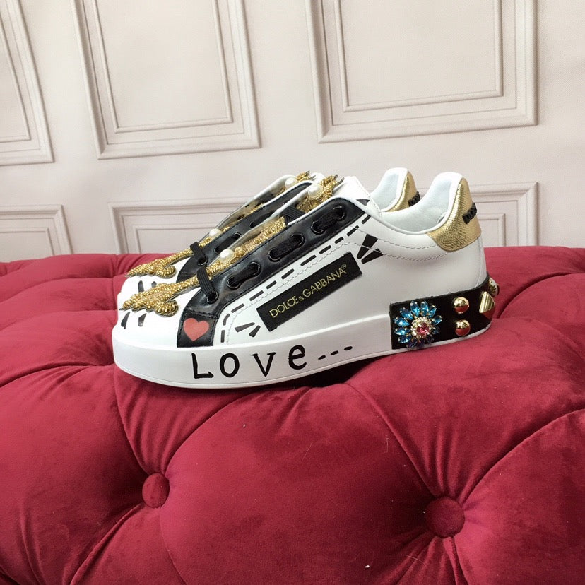 D*G White Leather Casual Sneakers #8 | Men's Streetwear