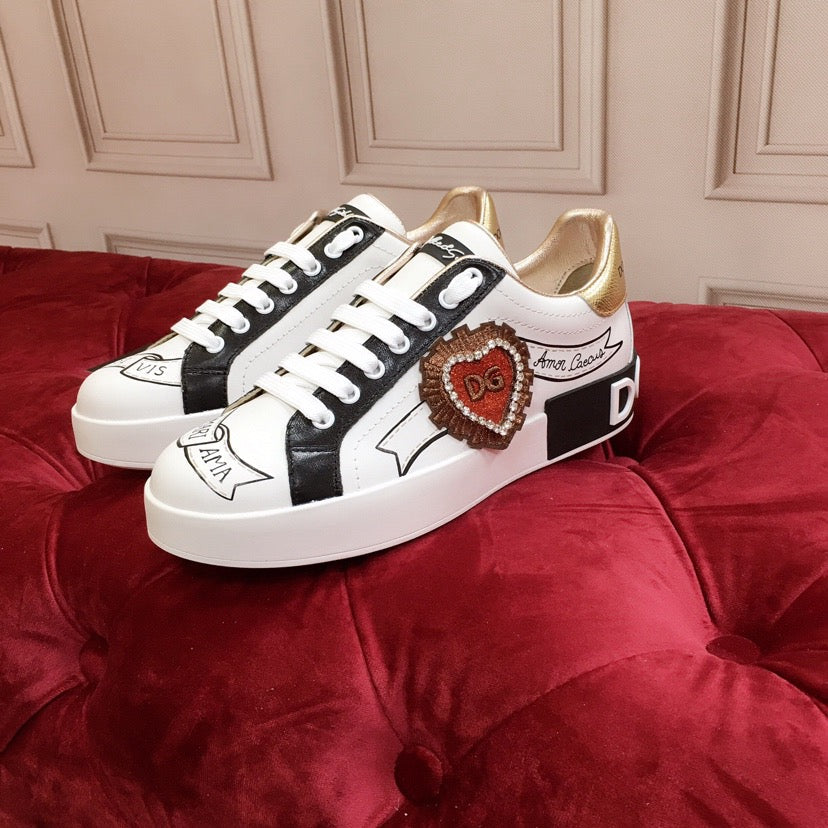 D*G White Leather Casual Sneakers #7 | Men's Streetwear