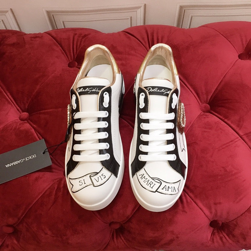 D*G White Leather Casual Sneakers #7 | Men's Streetwear