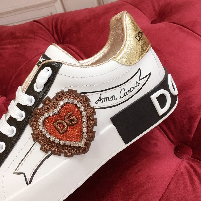D*G White Leather Casual Sneakers #8 | Men's Streetwear