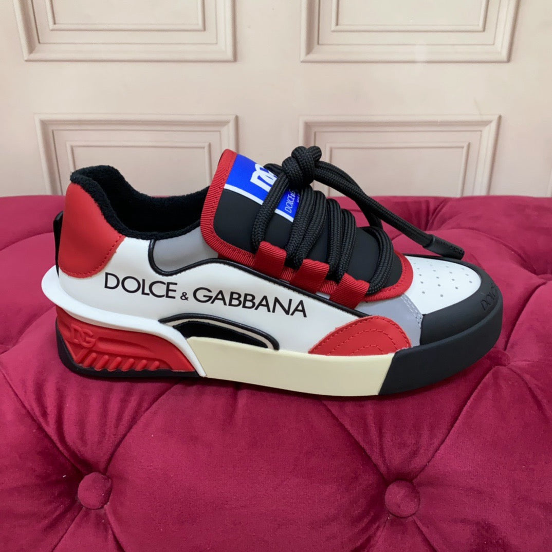 2026 Premium Leather Casual Sneakers - Designer Unisex Shoes in Red, Blue & White