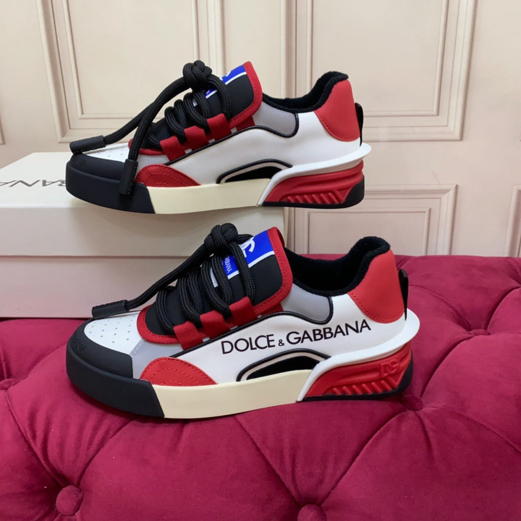 2026 Premium Leather Casual Sneakers - Designer Unisex Shoes in Red, Blue & White