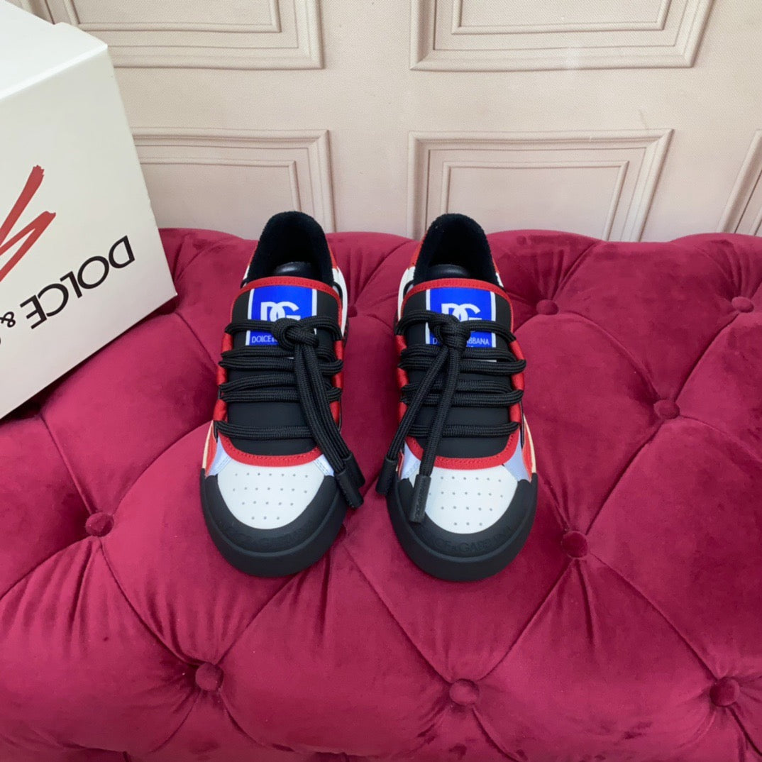 2026 Premium Leather Casual Sneakers - Designer Unisex Shoes in Red, Blue & White