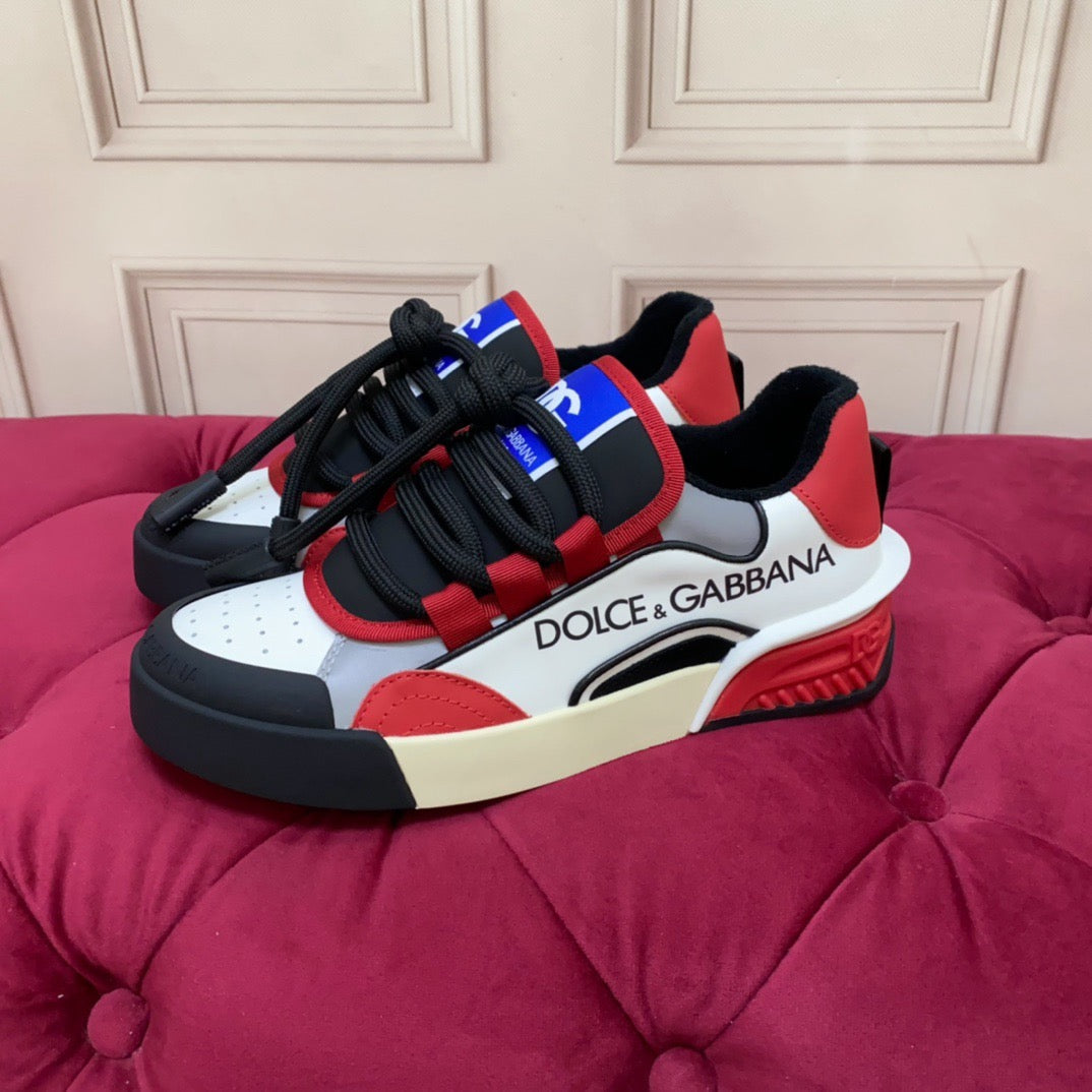2026 Premium Leather Casual Sneakers - Designer Unisex Shoes in Red, Blue & White
