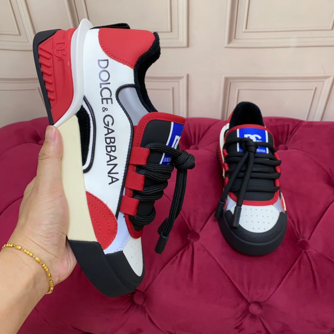 2026 Premium Leather Casual Sneakers - Designer Unisex Shoes in Red, Blue & White