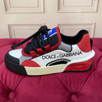 2026 Premium Leather Casual Sneakers - Designer Unisex Shoes in Red, Blue & White