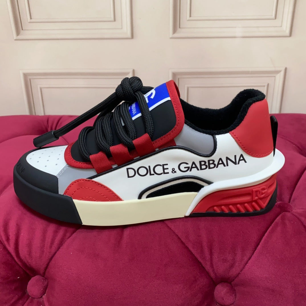2026 Premium Leather Casual Sneakers - Designer Unisex Shoes in Red, Blue & White
