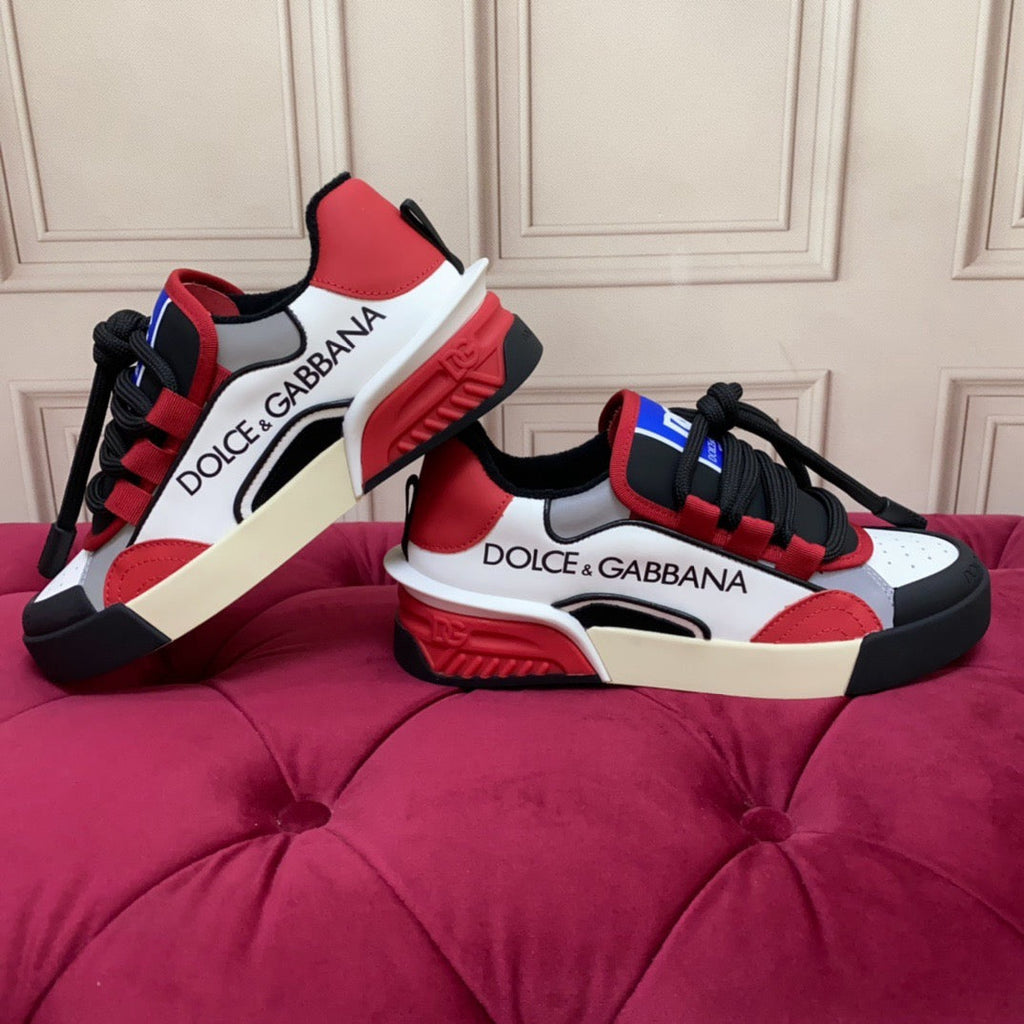 2026 Premium Leather Casual Sneakers - Designer Unisex Shoes in Red, Blue & White