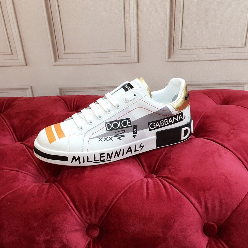 D*G White Leather Casual Sneakers #16 | Men's Streetwear