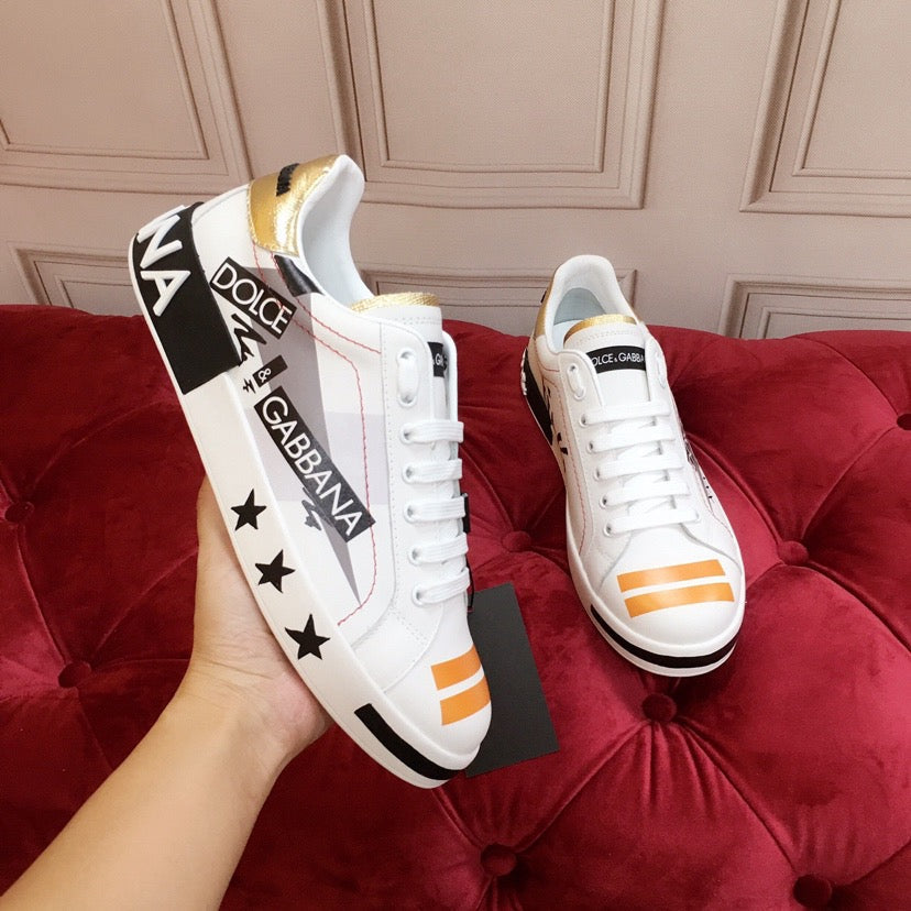 D*G White Leather Casual Sneakers #16 | Men's Streetwear