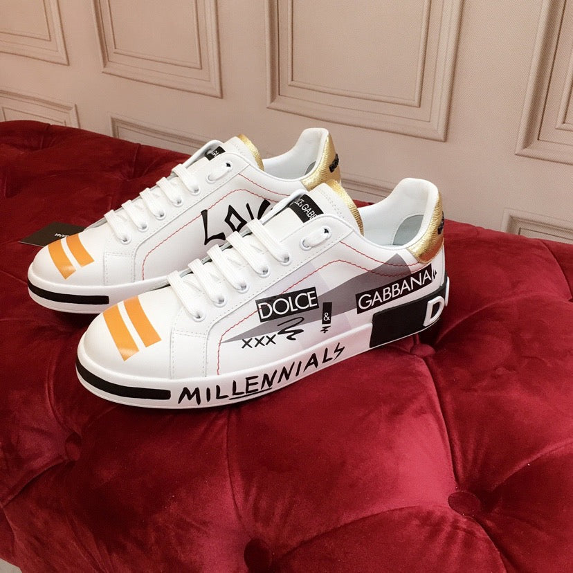 D*G White Leather Casual Sneakers #16 | Men's Streetwear