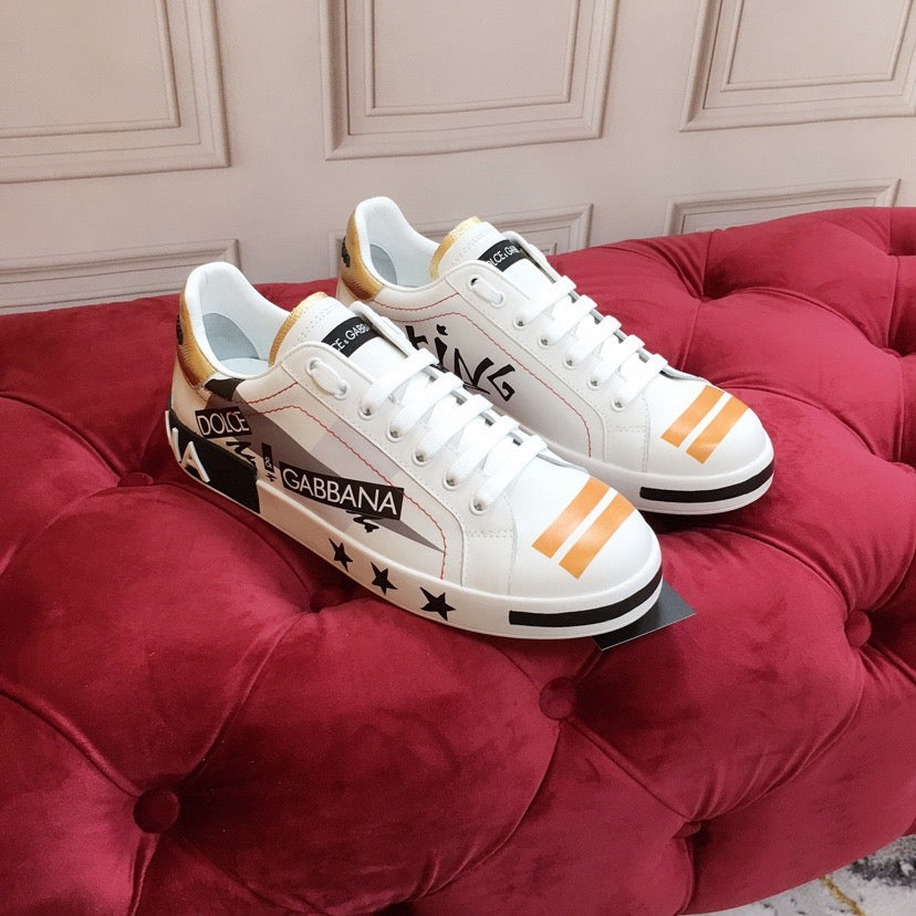 D*G White Leather Casual Sneakers #16 | Men's Streetwear