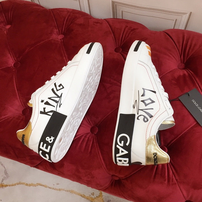D*G White Leather Casual Sneakers #16 | Men's Streetwear