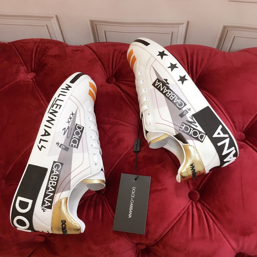 D*G White Leather Casual Sneakers #16 | Men's Streetwear