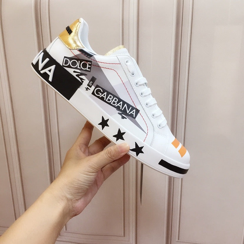 D*G White Leather Casual Sneakers #16 | Men's Streetwear