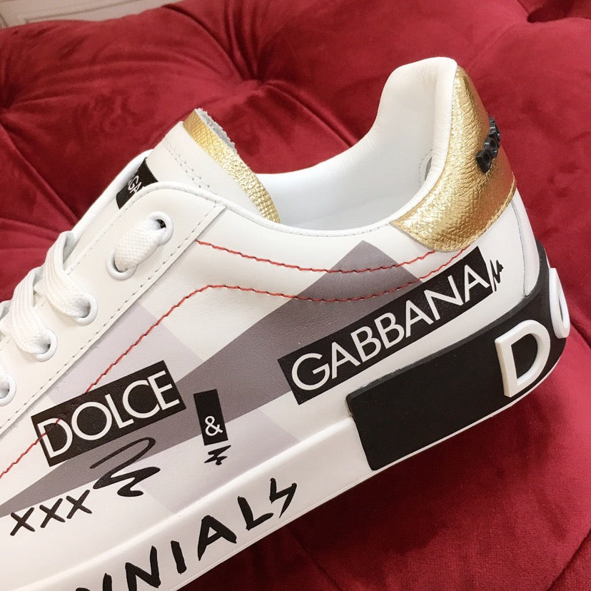 D*G White Leather Casual Sneakers #16 | Men's Streetwear