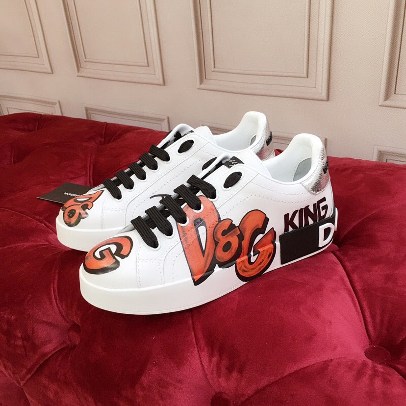 D*G White Leather Casual Sneakers #16 | Men's Streetwear