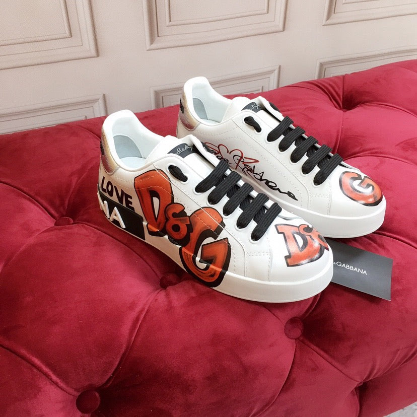 D*G White Leather Casual Sneakers #16 | Men's Streetwear