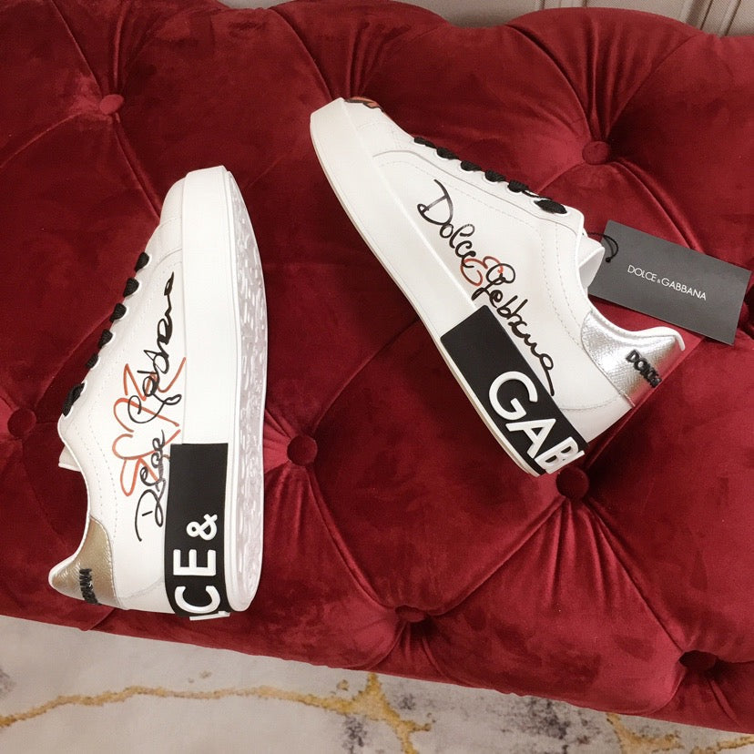 D*G White Leather Casual Sneakers #16 | Men's Streetwear
