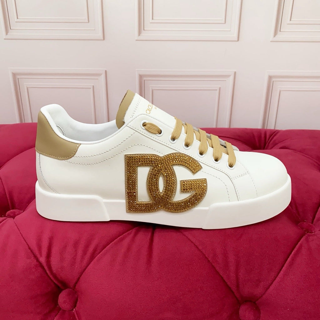 D*G White & Gold Casual Sneakers #18 | Streetwear Shoes