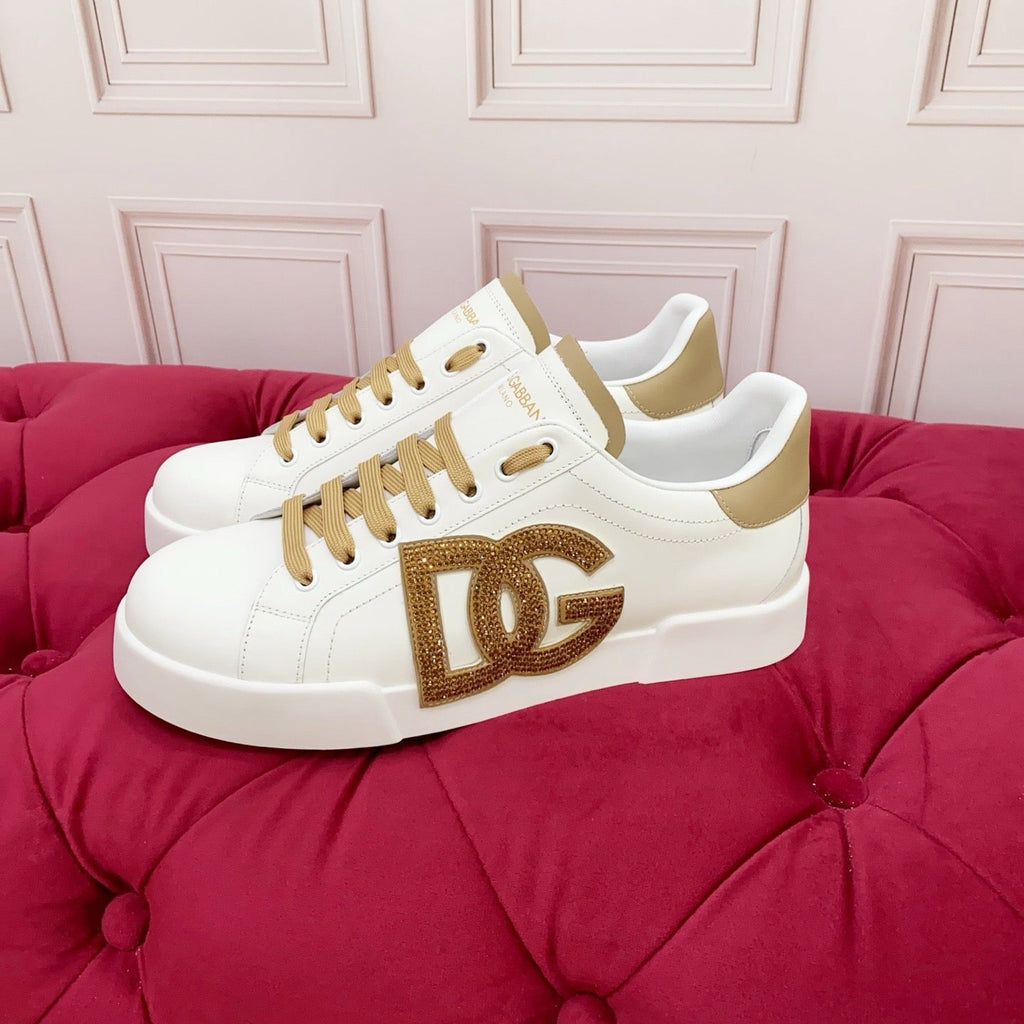 D*G White & Gold Casual Sneakers #18 | Streetwear Shoes