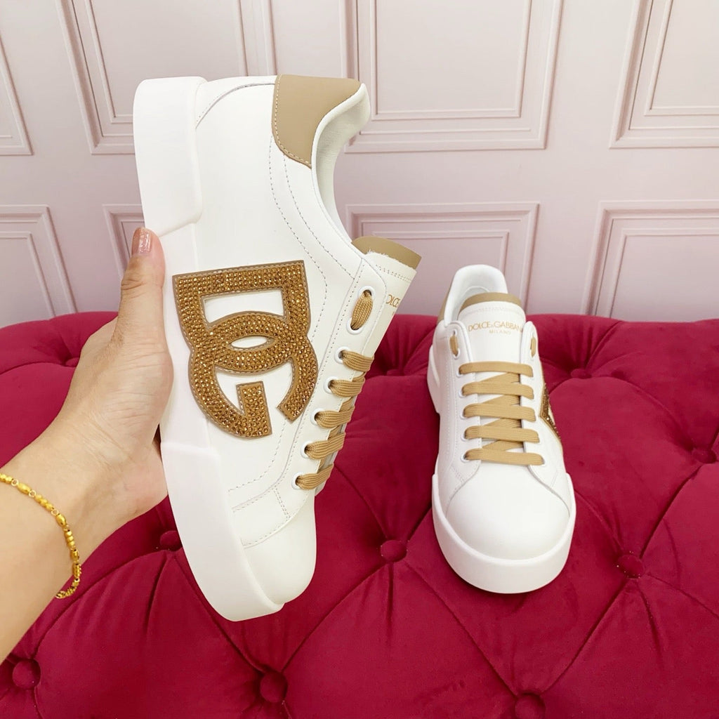 D*G White & Gold Casual Sneakers #18 | Streetwear Shoes
