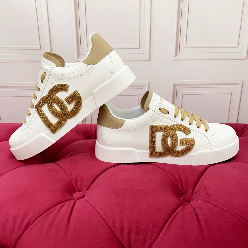 D*G White & Gold Casual Sneakers #18 | Streetwear Shoes