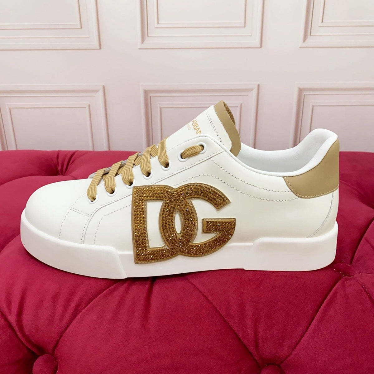 D*G White & Gold Casual Sneakers #18 | Streetwear Shoes