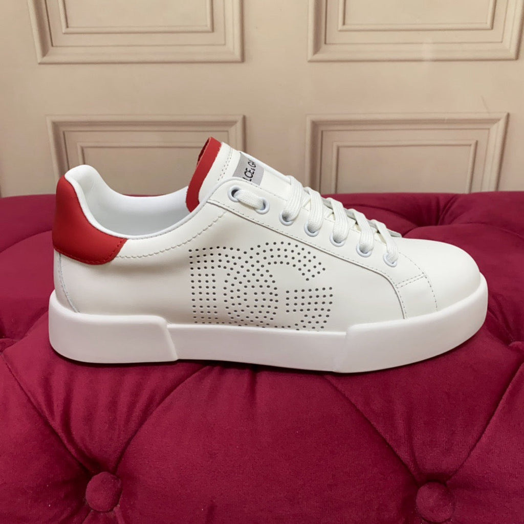 White & Red Leather Casual Sneakers #39 | Men's Streetwear