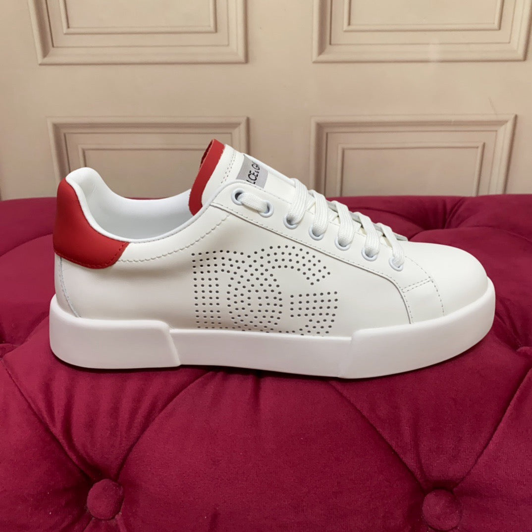 White & Red Leather Casual Sneakers #39 | Men's Streetwear