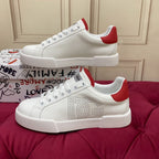 White & Red Leather Casual Sneakers #39 | Men's Streetwear