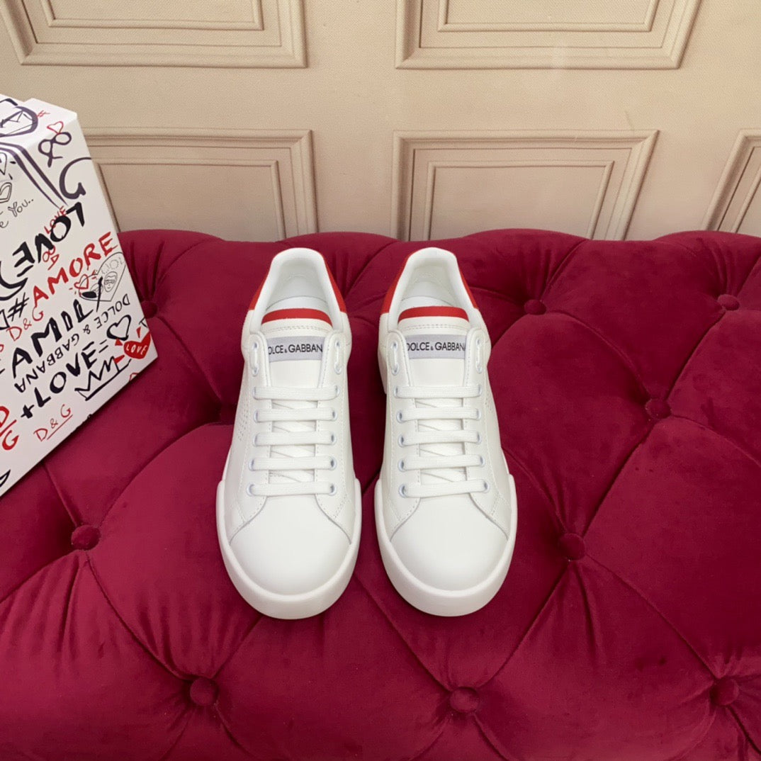 White & Red Leather Casual Sneakers #39 | Men's Streetwear