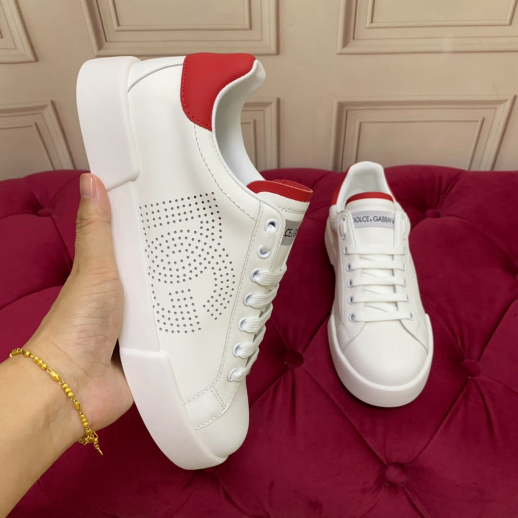 White & Red Leather Casual Sneakers #39 | Men's Streetwear